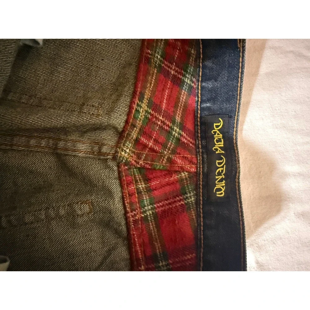 Daijia Jeans Co Mens 34 Dark Wash Whiskered Straight Leg Plaid Lined Denim Pants